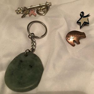 Pin with charms,keychain with stone and two pins bonus multiple candle votives